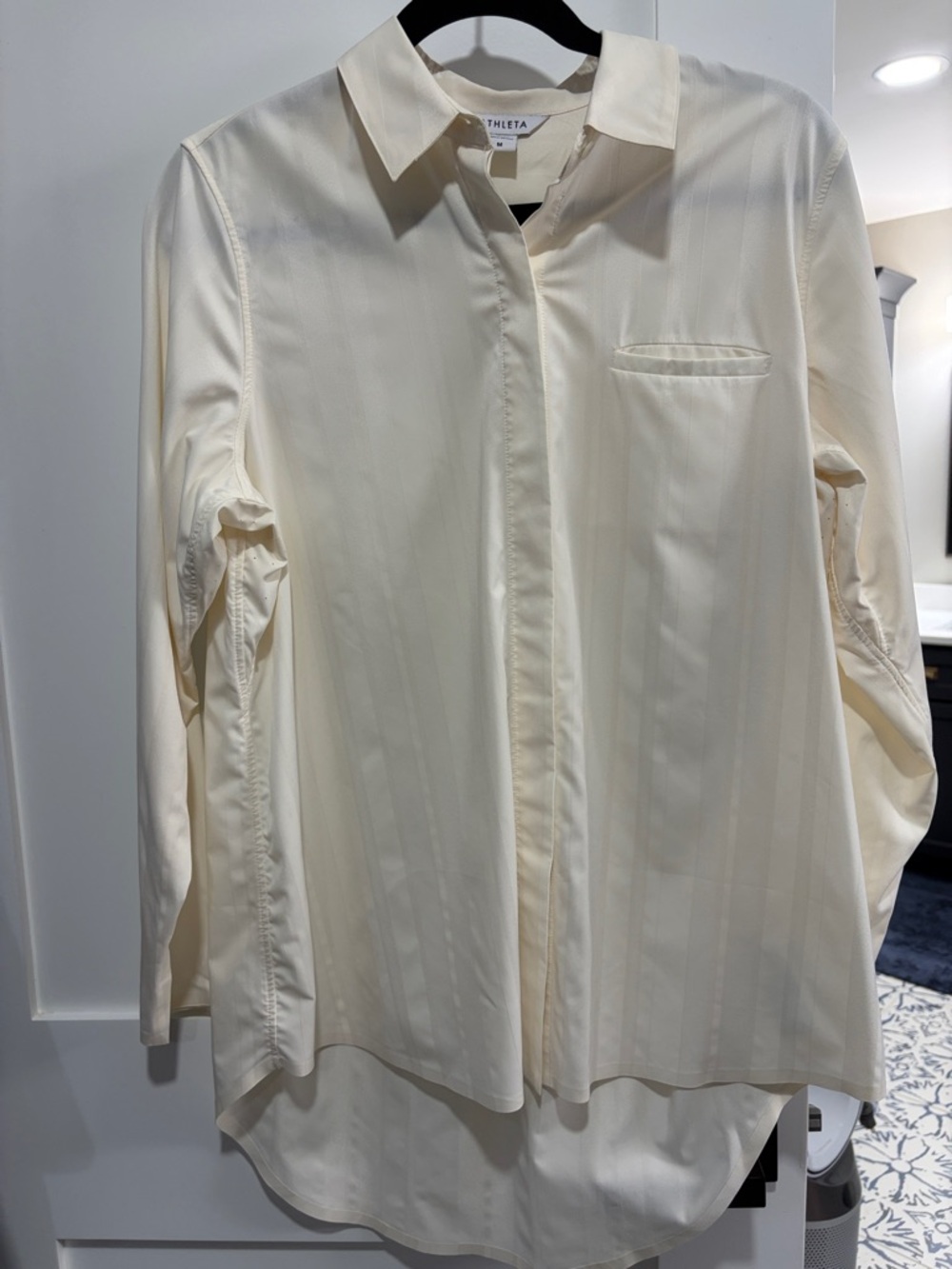 Athleta Cream Stripe-Texture Button-Front Shirt